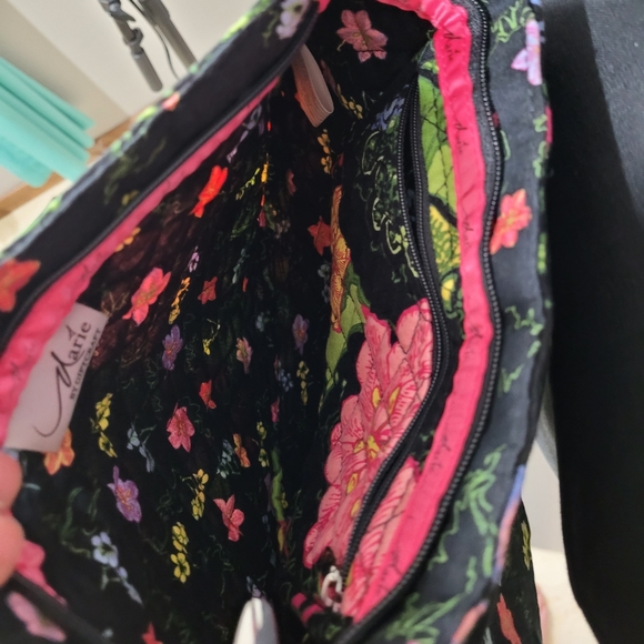 Maria Osmond Belladonna black floral Cotton quilted purse - Picture 10 of 11